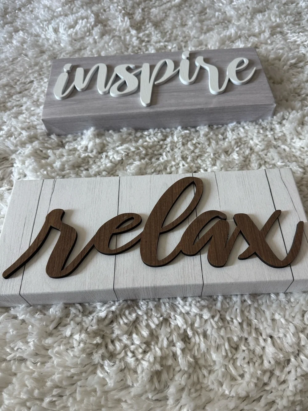 Inspire & Relax Wooden Wall Signs - White, Brown